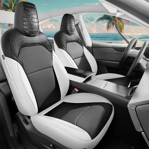 Vista 26 de Funda de asiento para modelo 3 2017 2018 2019 2020 2021 2022 2023, funda de asiento personalizada para Tesla Model 3, compatible con bolsa de aire