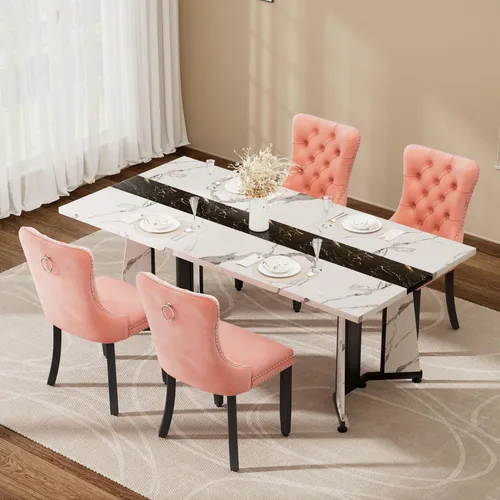 Vista 14 de Juego de mesa de comedor de 5 piezas con 4 sillas, mesa de comedor rectangular de madera de 71 pulgadas con sillas de comedor de terciopelo, tablero