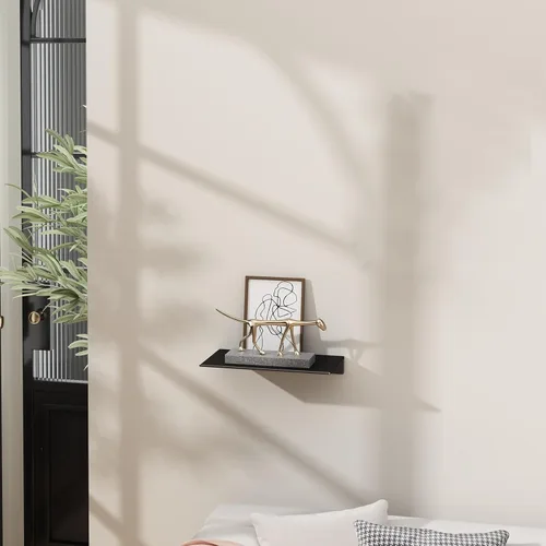 Vista 2 de Danpoo Pequeño estante flotante para almacenamiento en la pared, mini estante de exhibición para coleccionables, estante de pared de metal para Negro