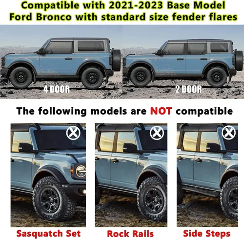 Vista 2 de Protectores contra salpicaduras para Ford Bronco 2021-2024, protectores de barro para neumáticos delanteros y traseros, guardabarros para Ford