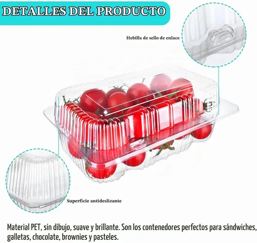 Vista 3 de Paquete de 50 recipientes de plástico transparente, 6.3 x 3.5 x 2.6 pulgadas, recipientes desechables de PET con bisagras, bandejas apilables