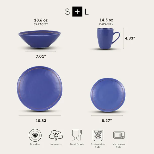 Vista 2 de Stone Lain Clara - Vajilla de porcelana (32 piezas), color azul
