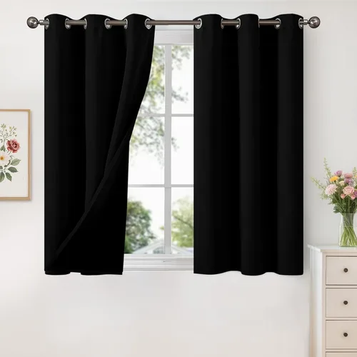 Vista 106 de YoungsTex - Cortinas 100% opacas para dormitorio, con aislamiento térmico y ojales, cortinas oscuras negras con capa pesada para ventana de sala