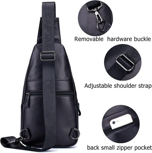 Vista 4 de BULLCAPTAIN Bolso bandolera de cuero genuino para hombre, estilo casual, multiusos, mochila de hombro, mochila de viaje para senderismo
