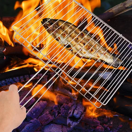Vista 4 de GANAZONO Utensilios de parrilla Herramienta de barbacoa Clip de soporte de pescado Abrazadera de malla de acero inoxidable