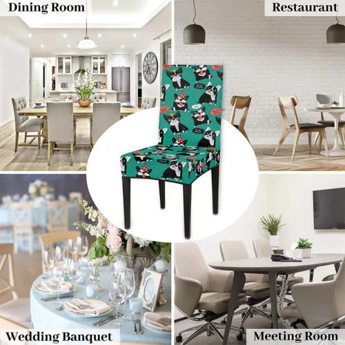 Vista 6 de Juego de 2 fundas protectoras para sillas de comedor de bulldog francés, extraíbles y lavables, fundas protectoras para sillas de comedor con diseño
