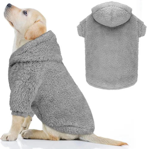 Vista 9 de Suéteres de vellón y sherpa para perros pequeños, mullidos, suaves, de doble cara, afelpados, con capucha, negro, XS