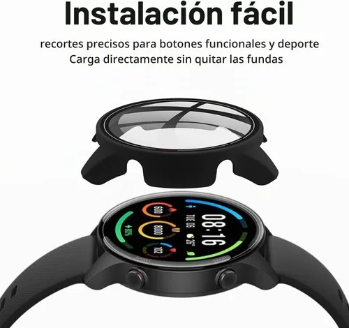 Vista 3 de Paquete de 2 fundas con protector de pantalla de vidrio templado compatible con Xiaomi Mi Watch, dureza 9H 360°, carcasa de PC completa negra +