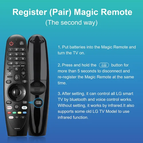 Vista 7 de MR20GA para LG Magic Remote con puntero y función de voz, repuesto para muchos modelos de Smart TV LG - Teclas rápidas Netflix y Prime Video
