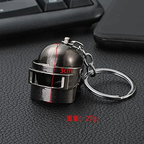 Vista 4 de Juego de 3 llaveros de metal, disfraces de cosplay, incluyendo casco de nivel 3 M416 llaveros y sartén de hierro llavero colgante para hombres, Oro
