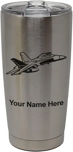 Vista 28 de LaserGram Taza aislada al vacío de 20 onzas, Fighter Jet 2, grabado personalizado incluido (negro)
