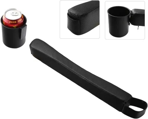 Vista 6 de Supin - Juego de 2 fundas de relleno para asiento de automóvil, organizador de bolsillo lateral para consola de piel sintética, y una taza para Negro