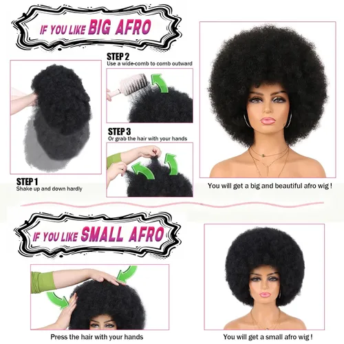 Vista 3 de G&T Wig Pelucas rizadas afro de los años 70 para mujeres negras, sin pegamento y suaves pelucas afro negras grandes, con volumen y suaves de aspecto
