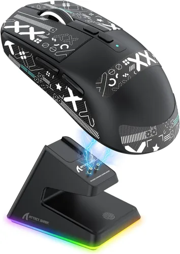 Vista 14 de ATTACK SHARK X6 1.73 oz Superlight - Mouse inalámbrico para juegos con base de carga RGB magnética, BT/2.4GHz inalámbrico/con cable, ratón