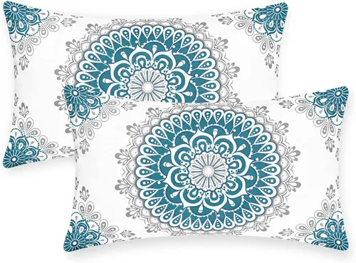 Vista 17 de CaliTime Fundas de Almohadas Decorativas Paquete de 2 Cómodas de Vellón Mandala Dalia Floral Medallón Estilo Brújula Fundas de Cojines para Sofá