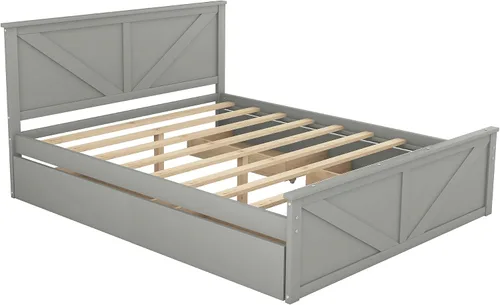 Vista 6 de Anwick Cama de plataforma de madera con 4 cajones de almacenamiento, base de cama de plataforma de madera maciza con cabecera y patas de apoyo