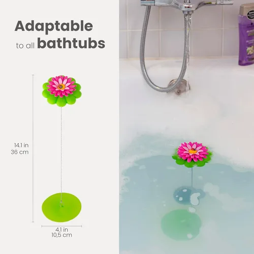 Vista 2 de Vigar Flower Power - Tapón de baño, tapón de bañera rosa y verde con flotador floral en forma de margarita, se adapta a desagües de tamaño estándar