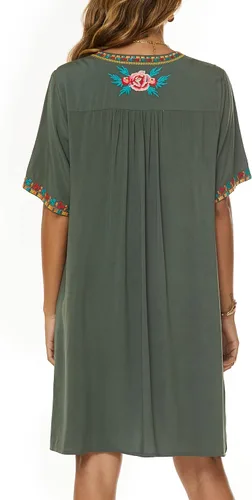 Vista 4 de Grosy Vestidos campesinos mexicanos bordados para mujer, vestido bohemio de fiesta de talla grande para mujer, túnica bohemia floral tradicional