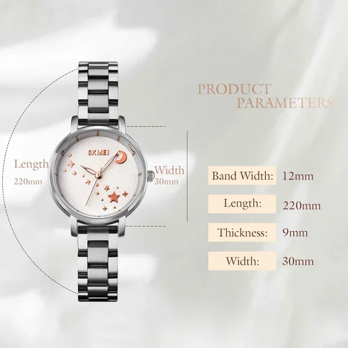 Vista 6 de SKMEI Reloj de mujer rectángulo oro rosa plata acero inoxidable impermeable cuarzo analógico Classic Blanco
