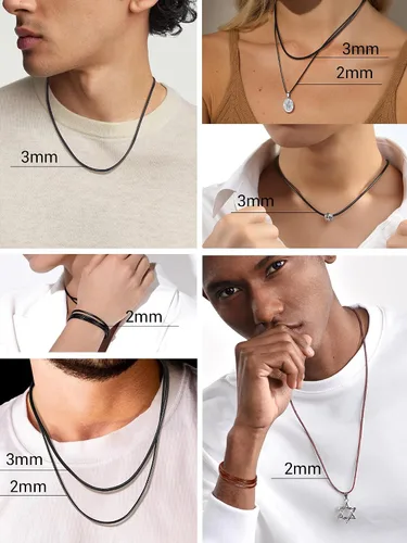 Vista 2 de PROSTEEL Collar de cuero impermeable para hombre, 0.079 in/0.118 in, 16 a 30 pulgadas, con cierre de acero inoxidable, cadena de bricolaje