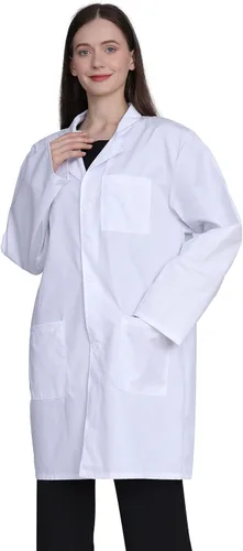 Vista 3 de Abrigo de laboratorio profesional para mujer, manga completa, mezcla de algodón, abrigo médico largo, blanco, unisex