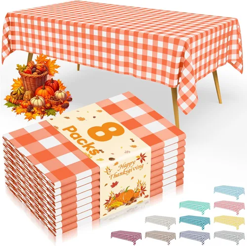 Vista 36 de Smiry 8 paquetes de manteles desechables Gingham, 54 x 108 pulgadas, manteles de plástico impermeables rectangulares en diseño a cuadros