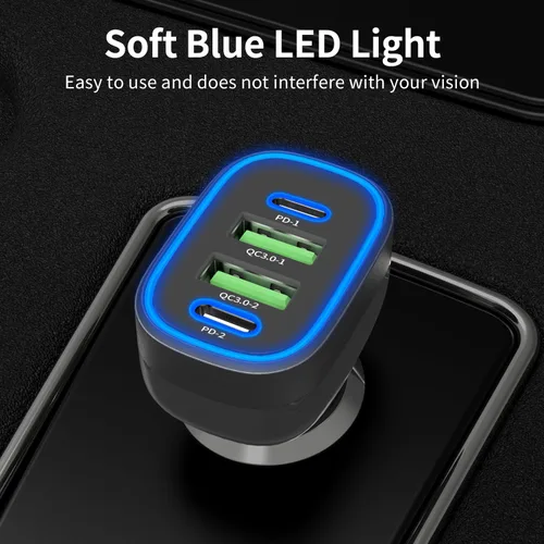 Vista 9 de Paquete de 2 cargadores de coche USB C de 40 W + 72 W 4 puertos USB C cargador de coche súper rápido carga rápida para iPhone 16 Pro Max/Plus/15