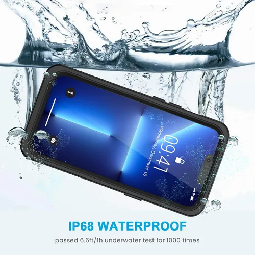 Vista 3 de Lanhiem Funda para iPhone 13 Pro Max, IP68 impermeable a prueba de polvo a prueba de golpes con protector de pantalla, cubierta frontal y trasera