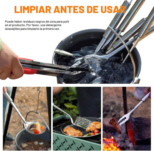 Vista 5 de Gaialoop Juego Portátil de Utensilios de Cocina para Acampar, Equipo de Cocina de Campamento y de Fogata, Esenciales para RV, Accesorios Imperdibles