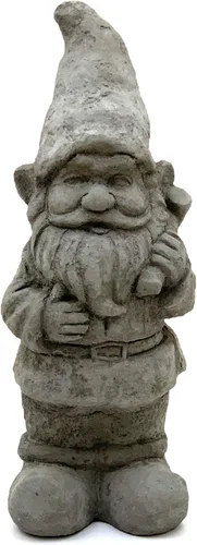 Vista 2 de Gnomo de jardín con maza: estatua de piedra sólida y duradera con textura vintage. Sellado para exteriores. Hecho a mano en Estados Unidos. Antiguo