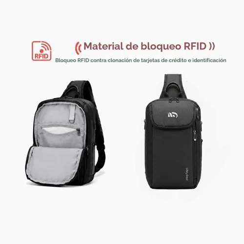 Vista 7 de Mochila bandolera RFID, bandolera de hombro para hombre para viaje de iPad Negro