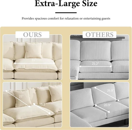 Vista 34 de Sofá seccional modular verde de 111.5", sofás seccionales grandes de 3 plazas para sala de estar, sofá nube oversized de tela chenille con otomana