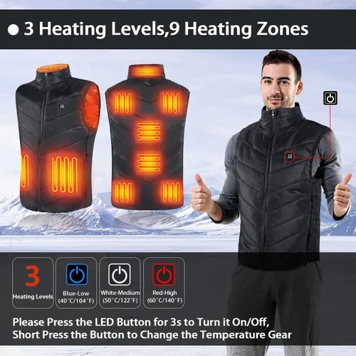 Vista 3 de SETTOK Men's Women's Heated Vest with 9 Heating Zones, 10000mAh Battery Pack Included, Lightweight Warm Electric Vest for Men