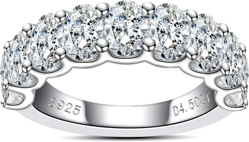Vista 13 de Moissanite Eternity Rings, S925 Sterling Silver Anniversary Band for Women Plateado