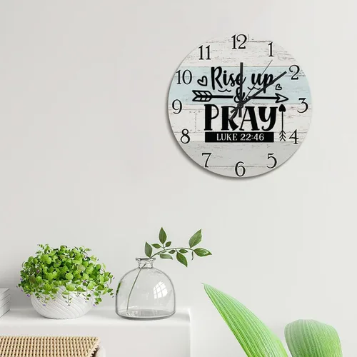 Vista 3 de Scripture - Reloj de pared de madera de 15 pulgadas, funciona con pilas, reloj silencioso de elevación y oración, arte de pared de fe religiosa