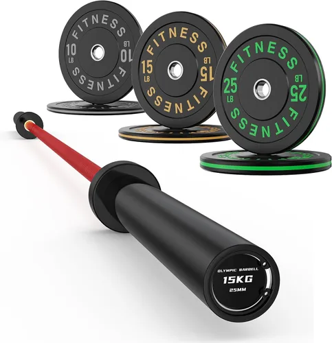 Vista 14 de 7ft Barbell with Weight Set 2" High Bounce Plates, 1000LB Capacity Home Gym