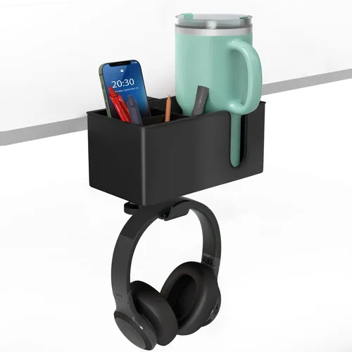 Vista 9 de OOKUU - Soporte para tazas de escritorio más profundo, antiderrames para escritorio o mesa, resistente y duradero, fácil de instalar, suficiente
