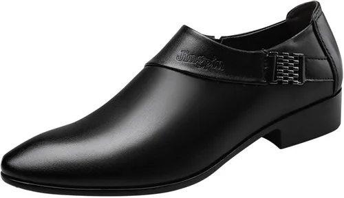 Vista 8 de Zapatos de vestir de esmoquin de cuero para hombre, clásicos, sin cordones, formales, estilo Oxford, a la moda, casual, de cuero, puntiaguda