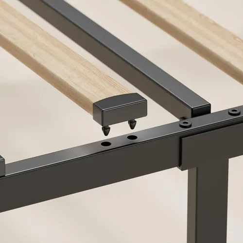 Vista 6 de Gizoon Base de cama matrimonial tapizada con 4 cajones de almacenamiento, cabecera ajustable, sin ruido, soporte de listones de madera, se adapta a