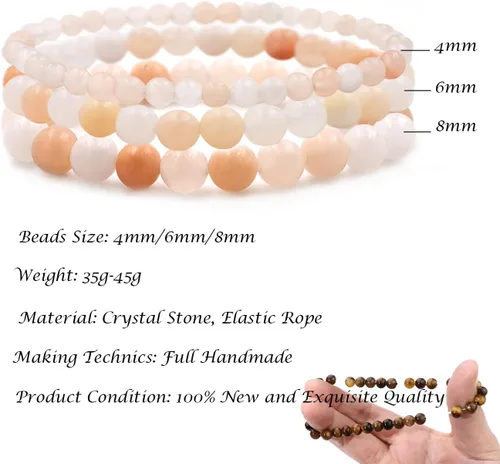 Vista 2 de Ronglry 3 pulseras de piedra natural para mujeres y hombres, pulseras de cuentas de cristal curativo, amatista espiritual, cuarzo rosa, chakras