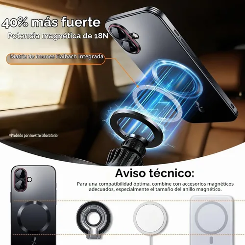 Vista 3 de Funda para iPhone 17, diseño delgado de alta resistencia compatible con MagSafe, fuerte protección magnética a prueba de golpes para pantalla y Negro