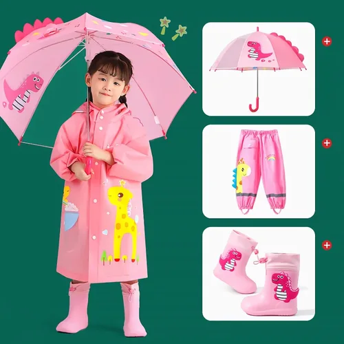 Vista 3 de Kids Raincoat Boys Girls Rain Jacket Hooded Dinosaur Poncho Waterproof Coat Outdoor Sports 2-12Years