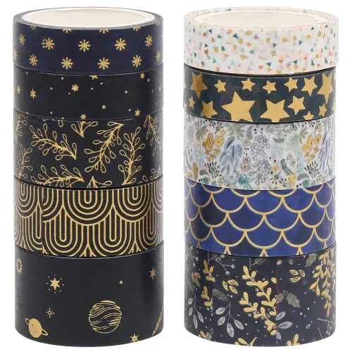Vista 2 de CCINEE Cinta Washi de lámina dorada negra, cintas de enmascarar decorativas florales para diario de viñetas, álbumes de recortes, planificador