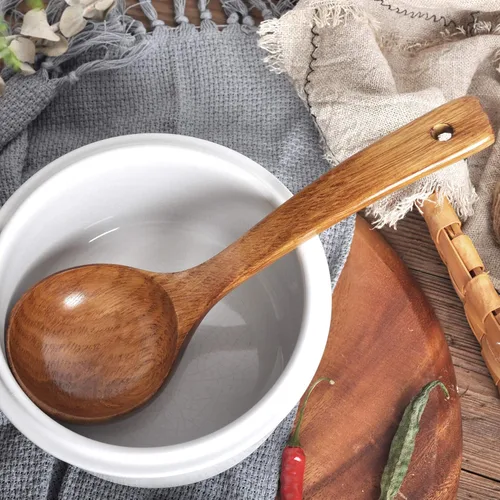 Vista 4 de FJNATINH Cucharón de Madera con Mango Largo, Cucharón de Sopa Hecho a Mano para Cocina