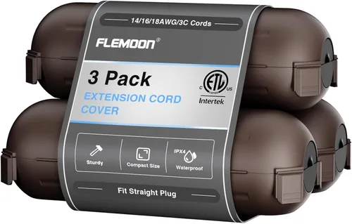 Vista 18 de Flemoon [Paquete de 3] Cubierta de cable de extensión para exteriores, impermeable, resistente a la intemperie, caja de conexión eléctrica