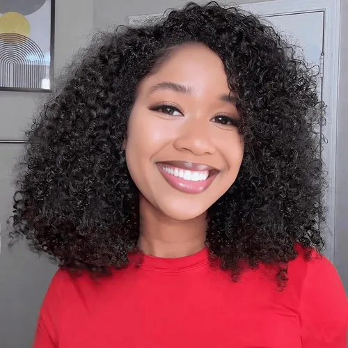 Vista 8 de Curly Half Wig Human Hair - 180% Density 3 in 1 Seamless Flip over Half Wig 14 Inch Glueless Wear Go Beginner Friendly Kinky Curly Wig Drawstring
