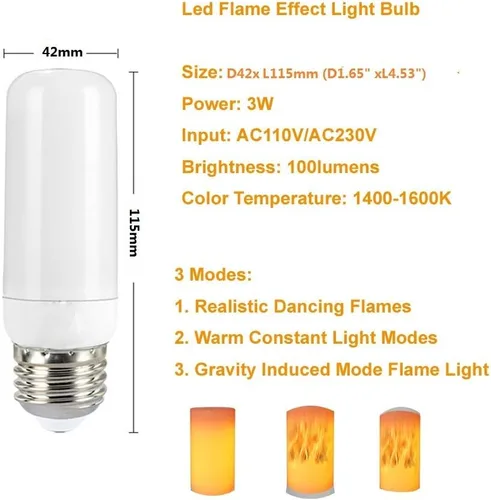 Vista 3 de QLEE Bombilla LED con efecto de llama, bombillas parpadeantes de 3 W, con efecto invertido, bombilla de llama amarilla E26, ambiente vintage