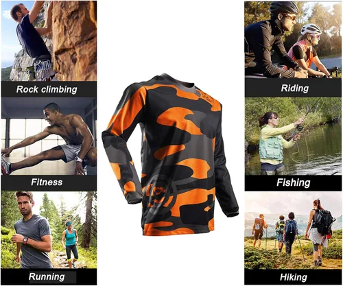 Vista 5 de Camisetas de ciclismo de montaña para hombre, manga larga, MTB Off-Road Motocross Jersey de secado rápido y absorbe la humedad