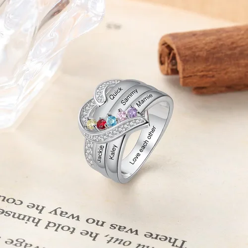 Vista 6 de Wendy Made Birthstone Rings for Women Custom Mother Daughter Rings for Mom Personalized Name Rings for BFF Ring Friendship Rings for Women Girls