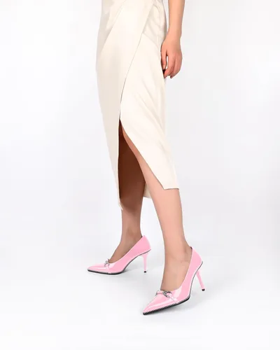 Vista 4 de AUMOTED Zapatos de tacón alto con hebilla para mujer, tacón alto, tacón alto, zapatos de vestir de 3.5 pulgadas, para oficina, fiesta, charol